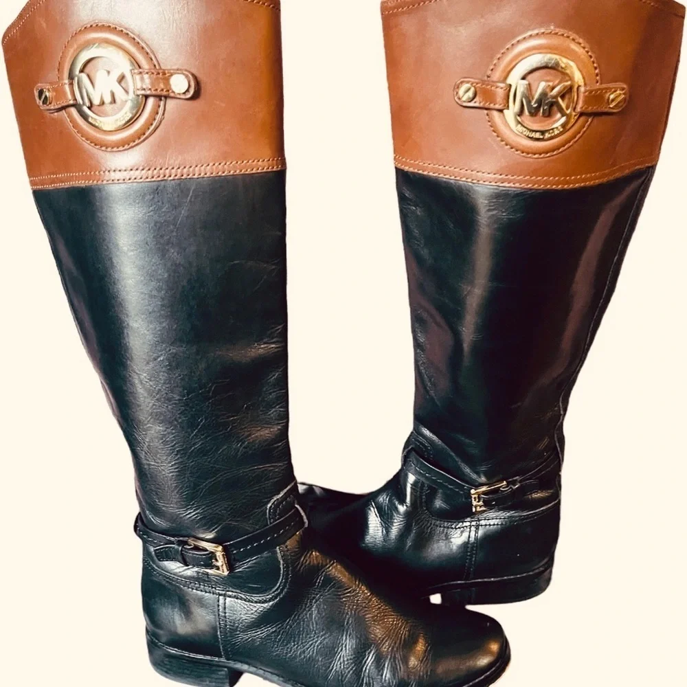 Michael Kors Fulton Harness Boot Black/Mocha Brown Leather Boot